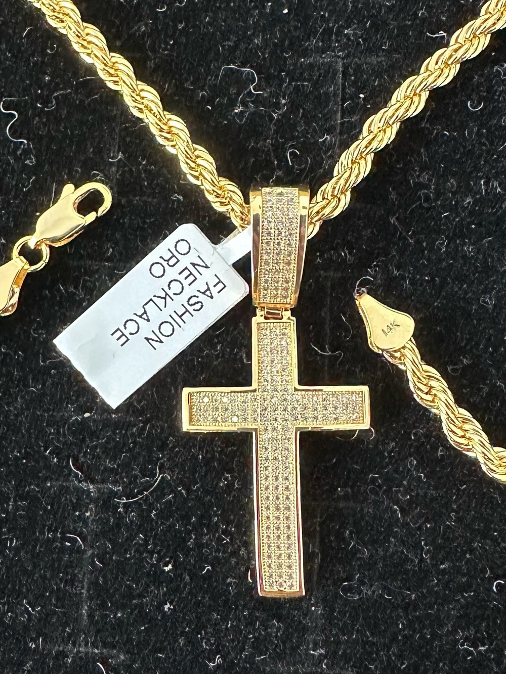 New Gold plated cz Cross Pendant charm with new gold plated Necklace chain